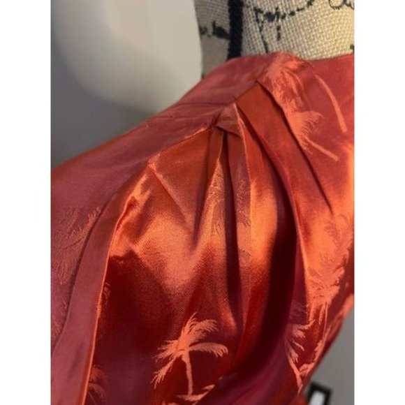 #81 NWT Silky Palm Print Dress Orange Short Sleeve V Neck Dress XS, S, M - Picture 8 of 12